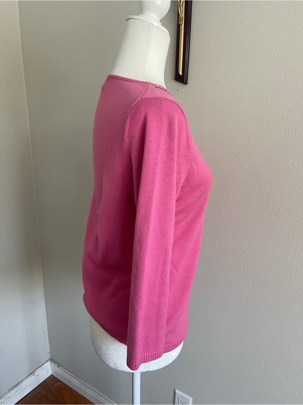 Women's Fuchsia V-Neck Sweater with Sequin Detail - Picture 3 of 5